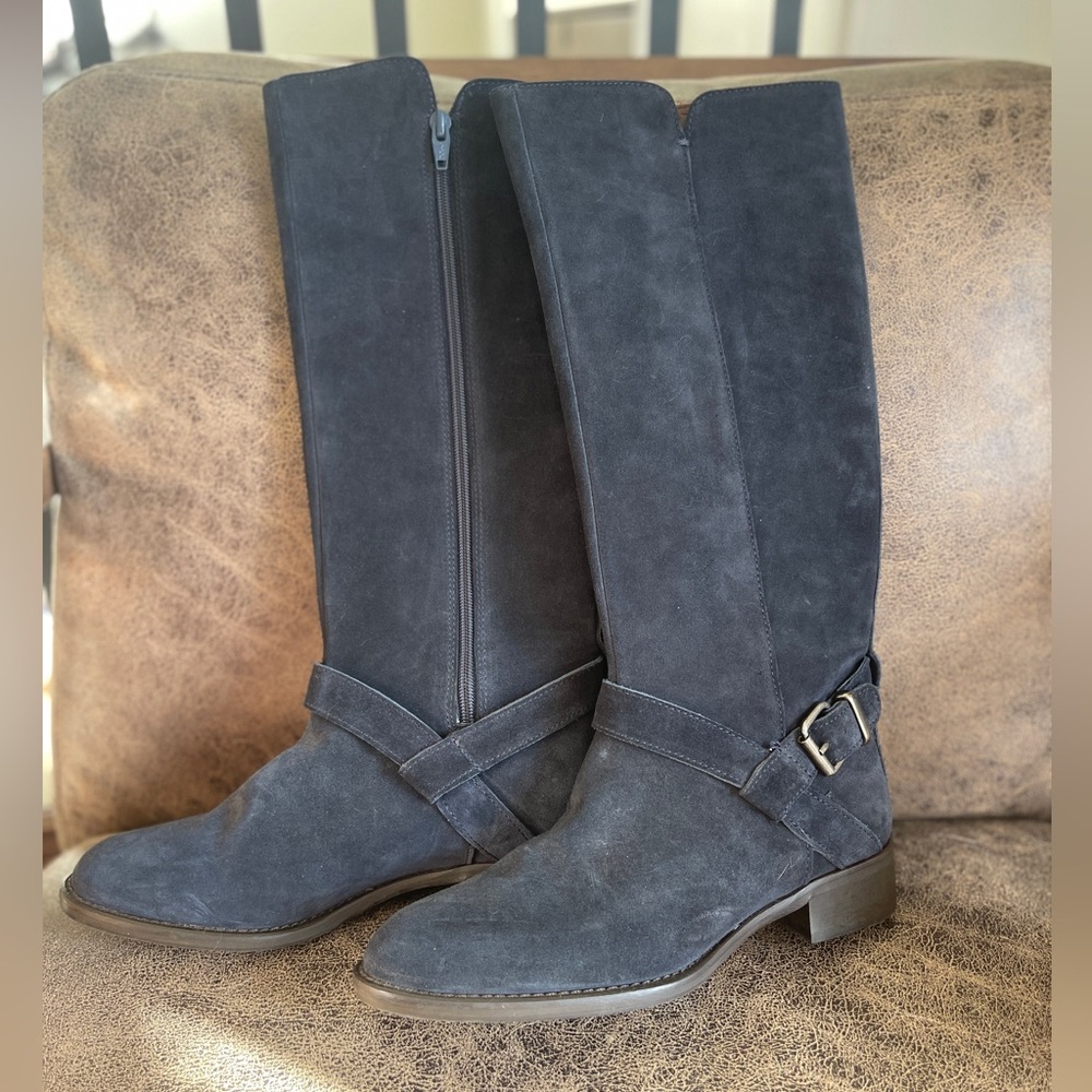 J Crew Leather Suede Lowell Navy Blue Boots Sz 5.5